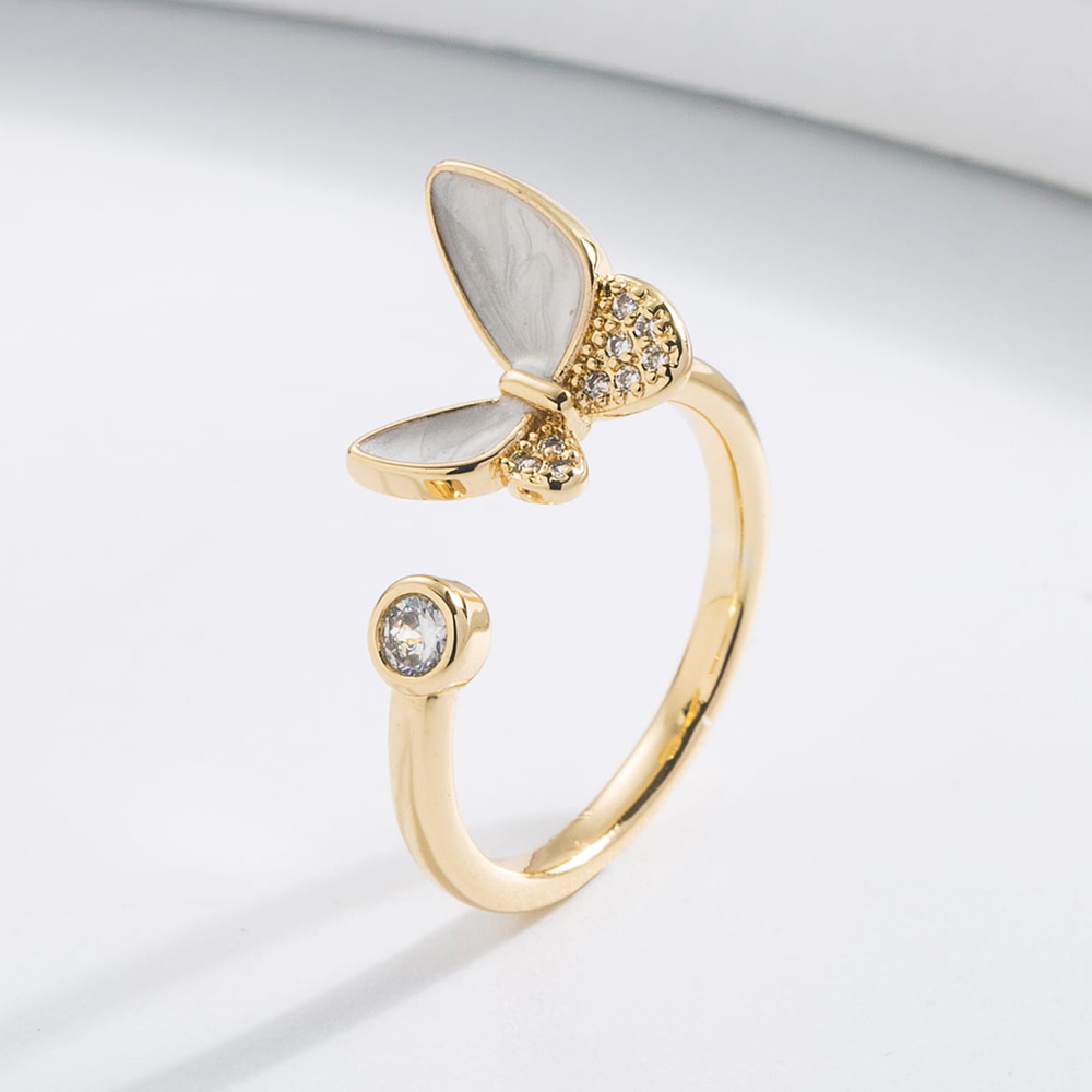 Fashion Butterfly Copper Gold Plated Zircon Open Ring display picture 1