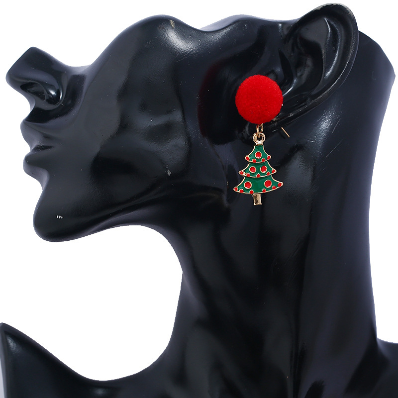 Fashion Christmas Tree Hairball Snowman Alloy Enamel Plating Zircon Women's Drop Earrings 1 Pair display picture 4