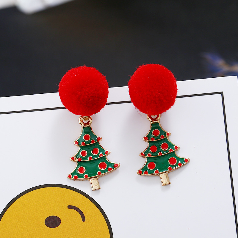 Fashion Christmas Tree Hairball Snowman Alloy Enamel Plating Zircon Women's Drop Earrings 1 Pair display picture 7