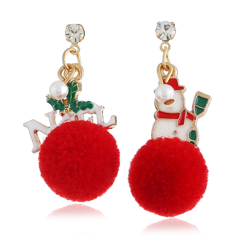 Fashion Christmas Tree Hairball Snowman Alloy Enamel Plating Zircon Women's Drop Earrings 1 Pair display picture 8