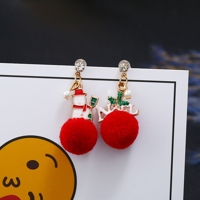 Fashion Christmas Tree Hairball Snowman Alloy Enamel Plating Zircon Women's Drop Earrings 1 Pair display picture 9