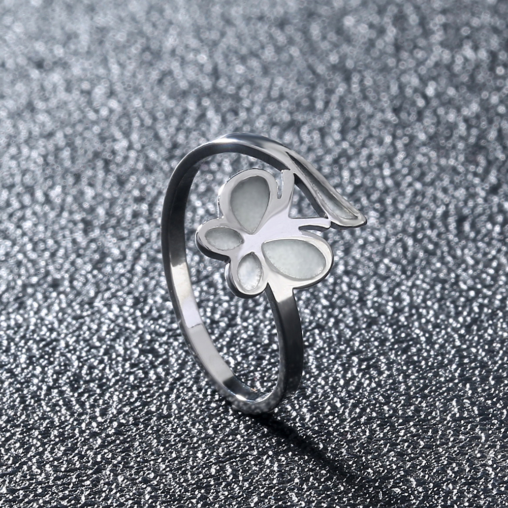 Sweet Heart Shape Butterfly Stainless Steel Zircon Rings In Bulk display picture 27