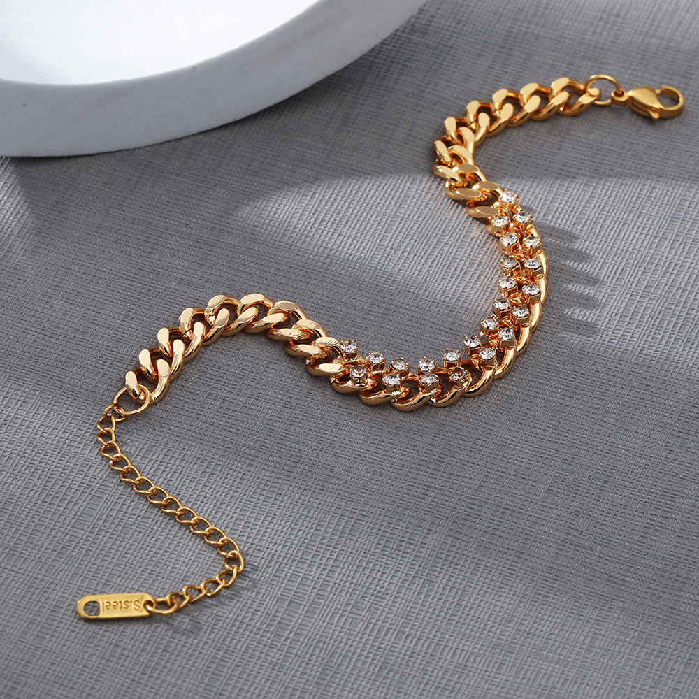 Fashion Solid Color Stainless Steel Gold Plated Inlay Zircon Bracelets 1 Piece display picture 4