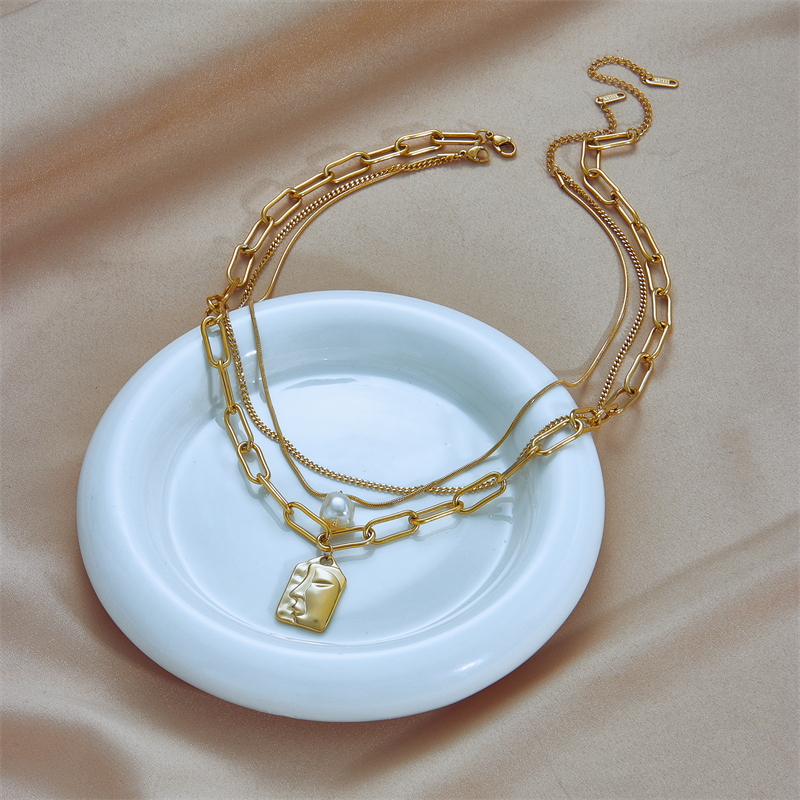 Einfacher Stil Menschliches Gesicht Titan Stahl Perle Vergoldet Geschichtete Halskette 1 Stück display picture 6
