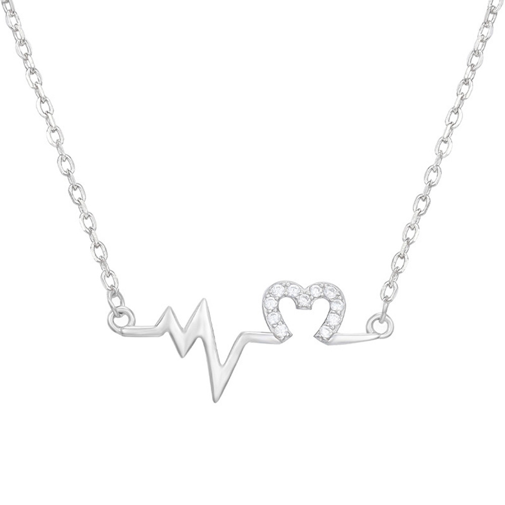 Fashion Electrocardiogram Copper Plating Artificial Diamond Pendant Necklace 1 Piece display picture 2