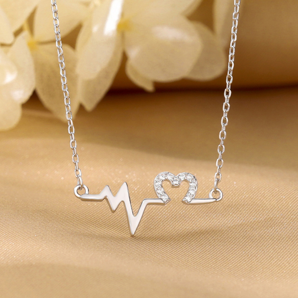 Fashion Electrocardiogram Copper Plating Artificial Diamond Pendant Necklace 1 Piece display picture 4