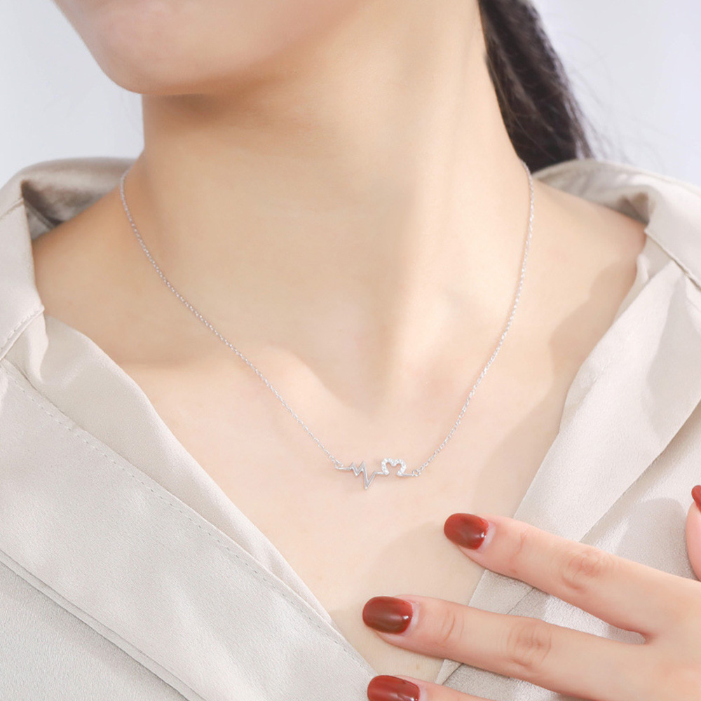 Moda Electrocardiograma Cobre Enchapado Diamante Artificial Collar Colgante 1 Pieza display picture 5