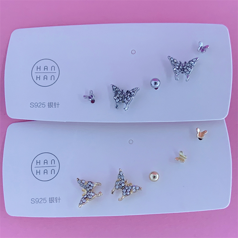 Fashion Butterfly Alloy Inlay Artificial Diamond Women's Ear Studs 5 Pieces display picture 1