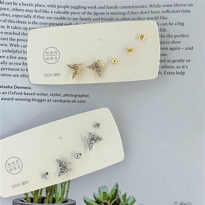 Fashion Butterfly Alloy Inlay Artificial Diamond Women's Ear Studs 5 Pieces display picture 2
