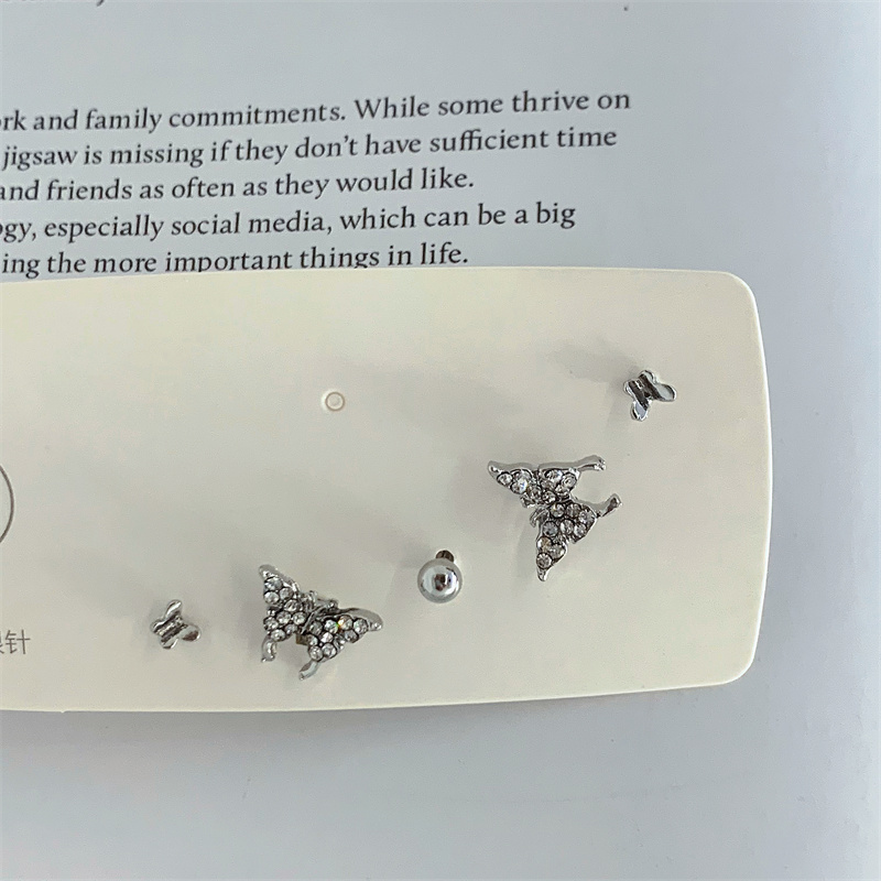 Fashion Butterfly Alloy Inlay Artificial Diamond Women's Ear Studs 5 Pieces display picture 3