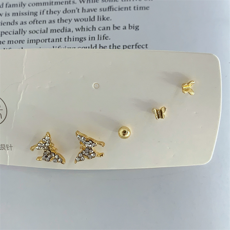 Fashion Butterfly Alloy Inlay Artificial Diamond Women's Ear Studs 5 Pieces display picture 4