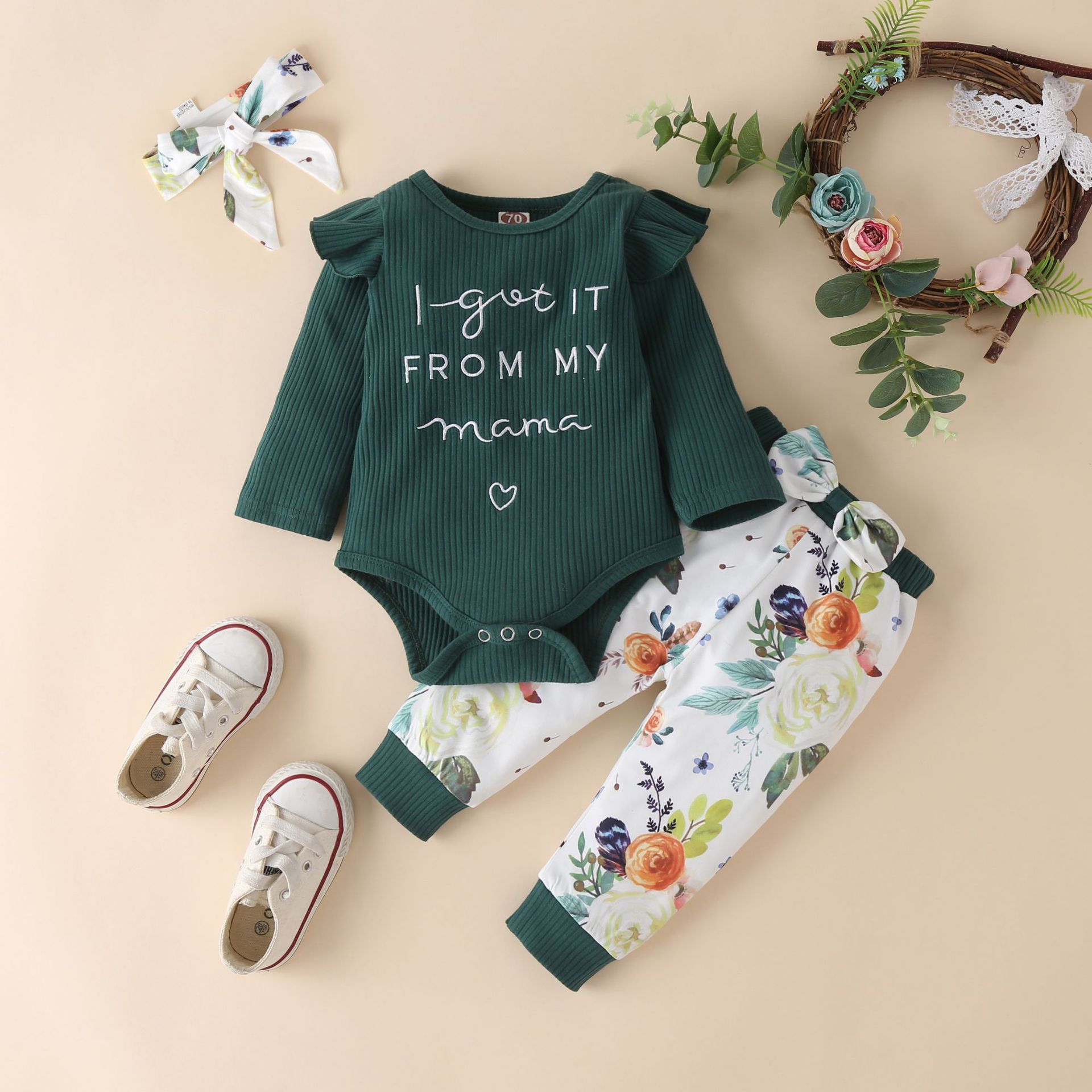 Fashion Flower Cotton Blend Baby Clothing Sets display picture 1