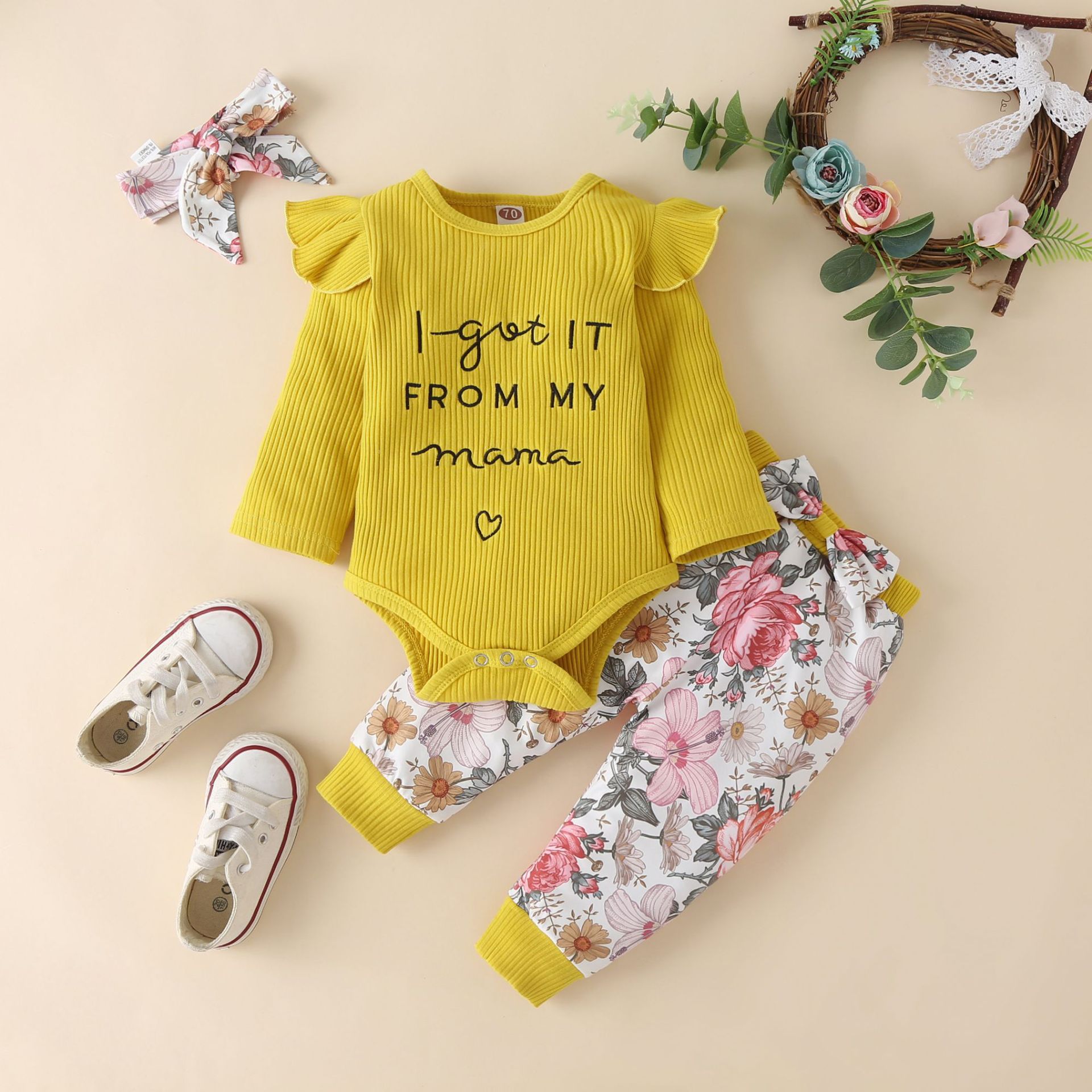 Mode Blume Baumwollmischung Baby Kleidung Sets display picture 3