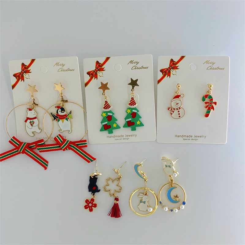 Cute Christmas Tree Snowman Alloy Inlay Artificial Gemstones Artificial Pearls Women's Drop Earrings 1 Pair display picture 5