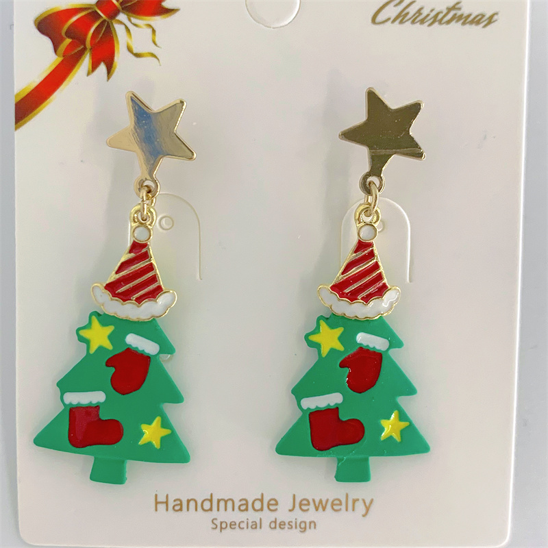 Cute Christmas Tree Snowman Alloy Inlay Artificial Gemstones Artificial Pearls Women's Drop Earrings 1 Pair display picture 6