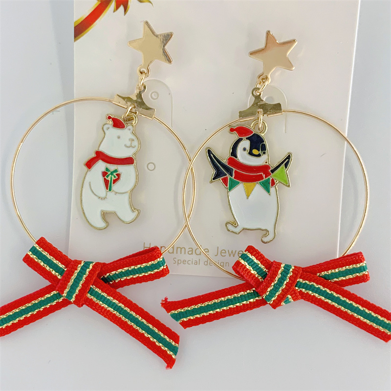 Cute Christmas Tree Snowman Alloy Inlay Artificial Gemstones Artificial Pearls Women's Drop Earrings 1 Pair display picture 7