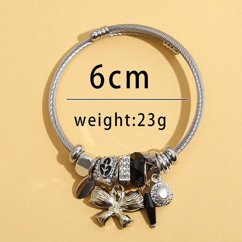 Fashion Butterfly Stainless Steel Beaded Inlay Glass Bangle display picture 10