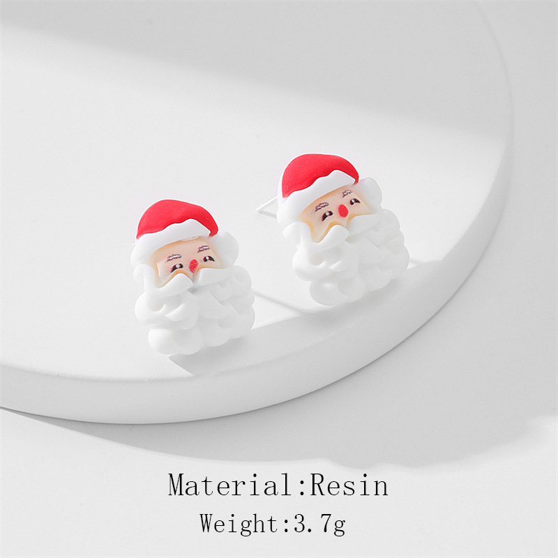 1 Pair Cute Christmas Sweet Christmas Tree Santa Claus Christmas Socks Stoving Varnish Resin Ear Studs display picture 10
