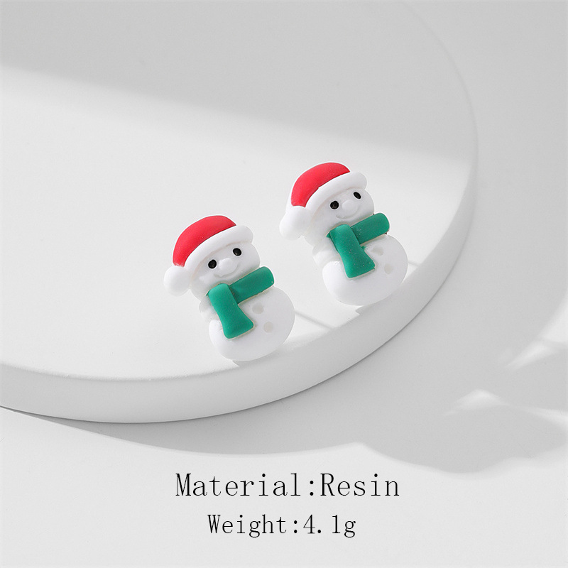 1 Pair Cute Christmas Sweet Christmas Tree Santa Claus Christmas Socks Stoving Varnish Resin Ear Studs display picture 5