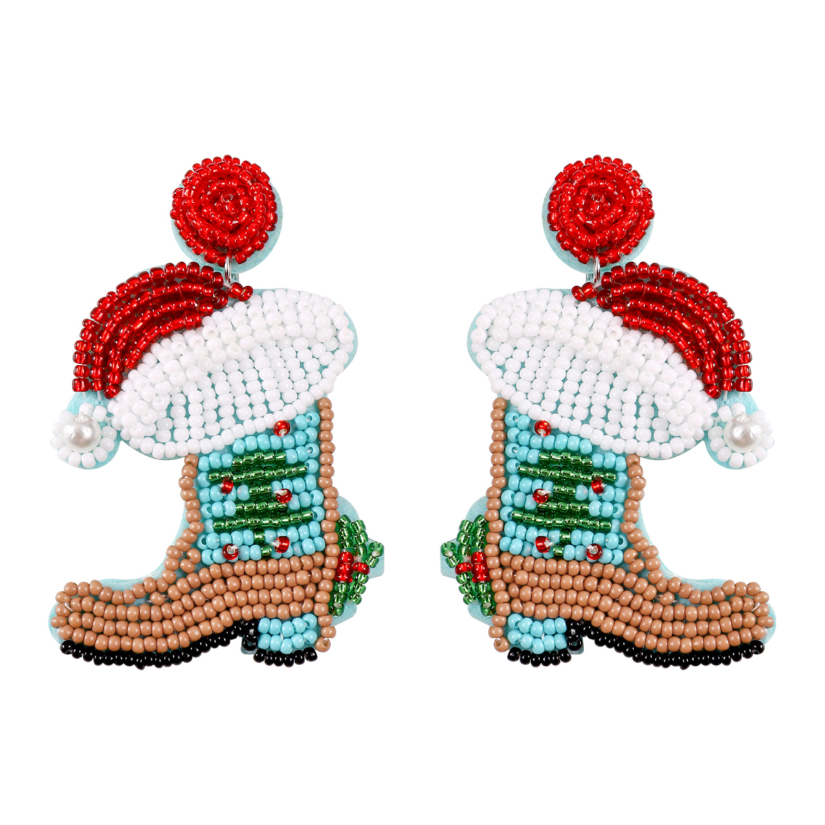 Simple Style Christmas Hat Christmas Socks Boots Beaded Alloy Handmade Women's Drop Earrings 1 Pair display picture 2