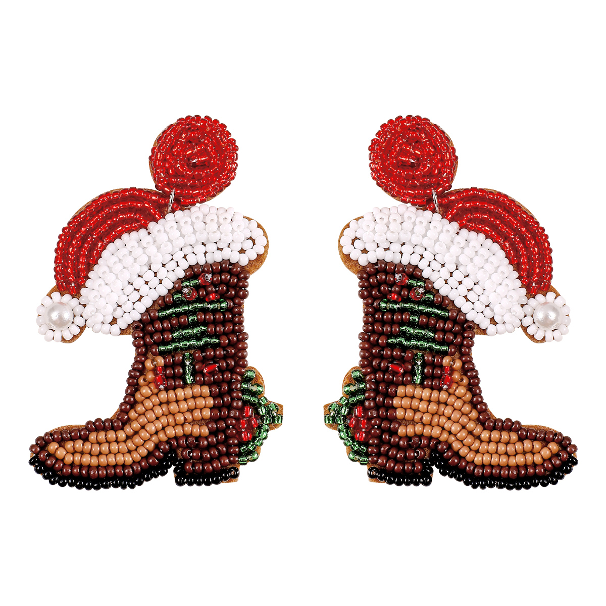 Simple Style Christmas Hat Christmas Socks Boots Beaded Alloy Handmade Women's Drop Earrings 1 Pair display picture 3