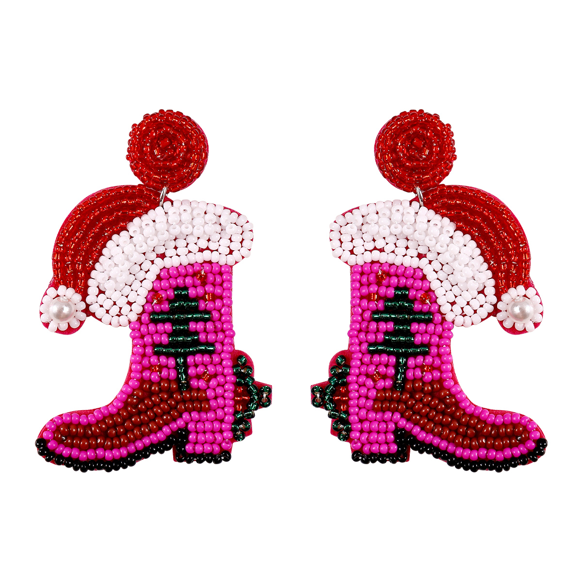 Simple Style Christmas Hat Christmas Socks Boots Beaded Alloy Handmade Women's Drop Earrings 1 Pair display picture 1