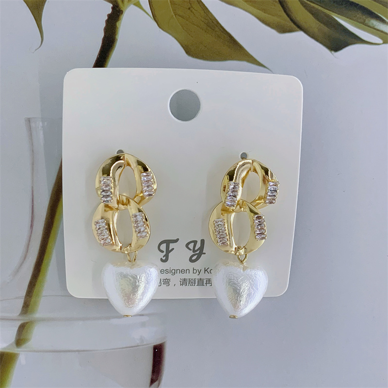Fashion Heart Shape Alloy Plating Artificial Pearls Zircon Women's Drop Earrings 1 Pair display picture 2
