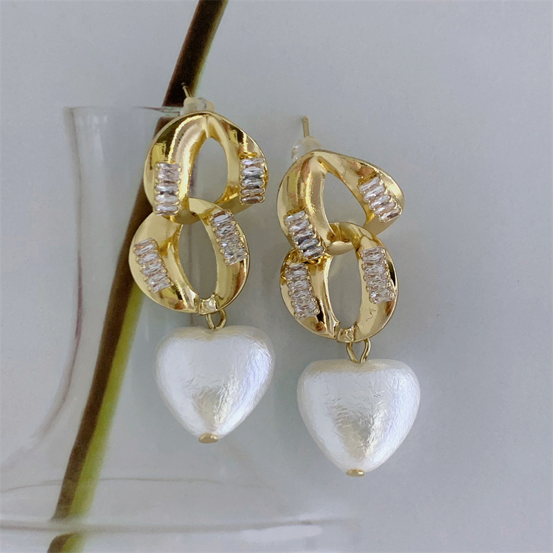 Fashion Heart Shape Alloy Plating Artificial Pearls Zircon Women's Drop Earrings 1 Pair display picture 5