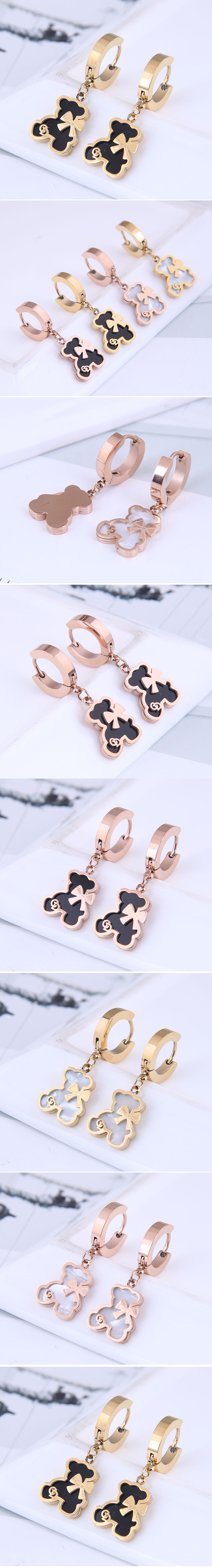 Fashion Bear Bow Knot Titanium Steel Inlay Resin Drop Earrings 1 Pair display picture 1