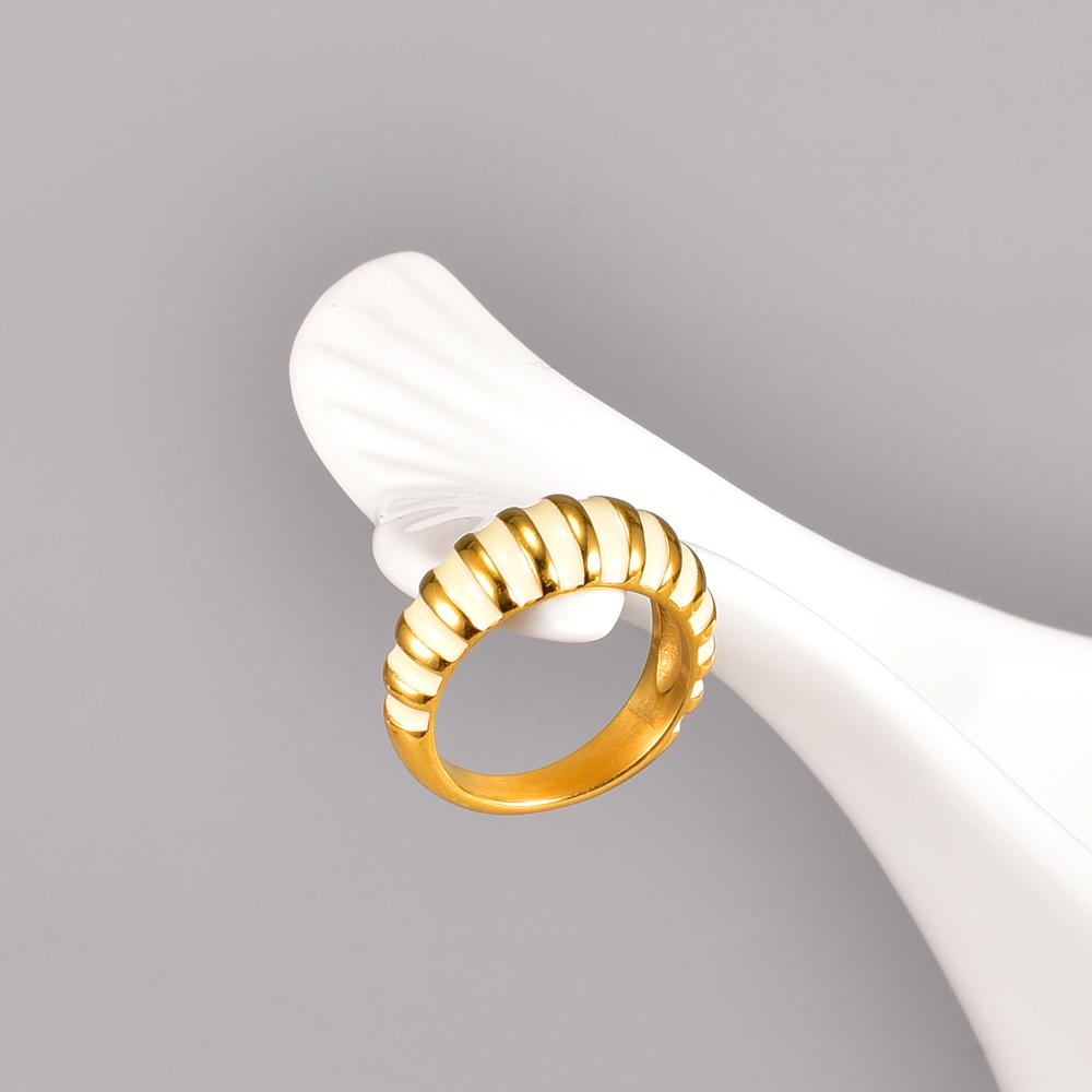 Mode Geometrisch Streifen Titan Stahl Emaille Vergoldet Ringe 1 Stück display picture 2