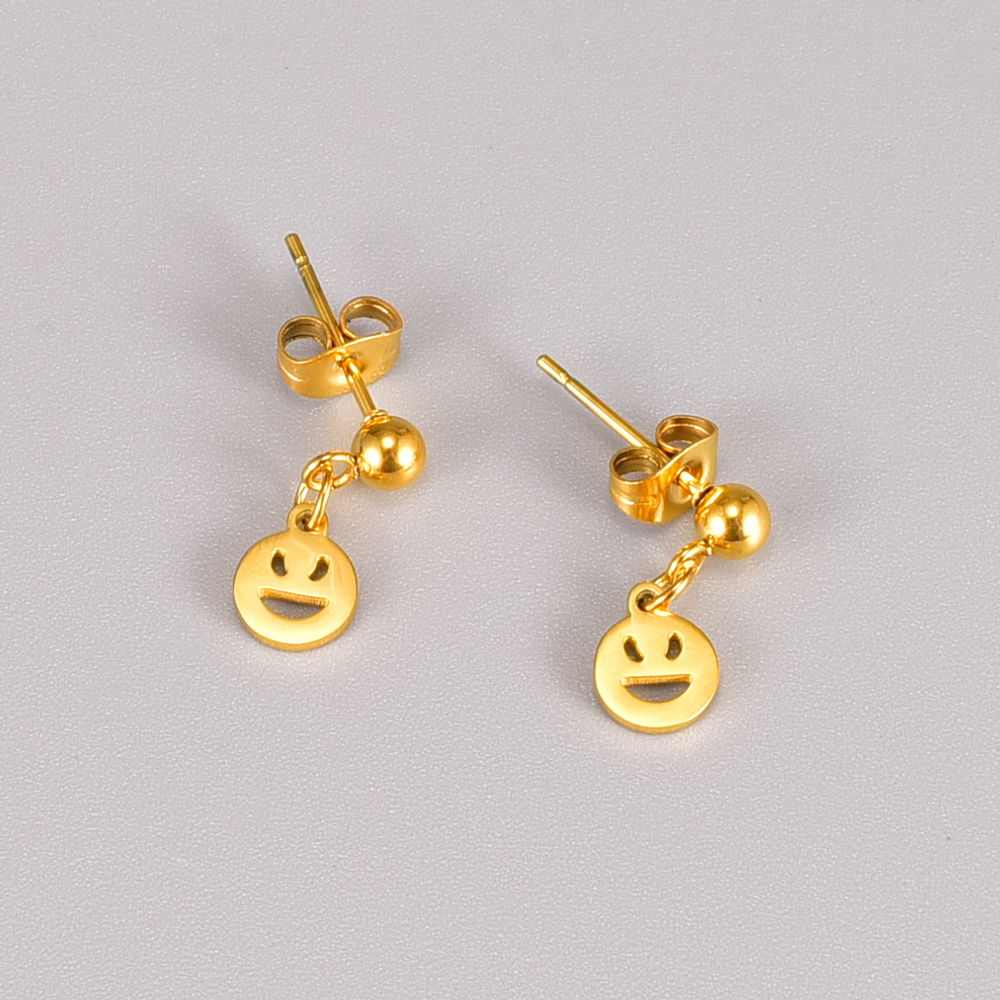 Fashion Smiley Face Titanium Steel Gold Plated Hollow Out Drop Earrings 1 Pair display picture 1