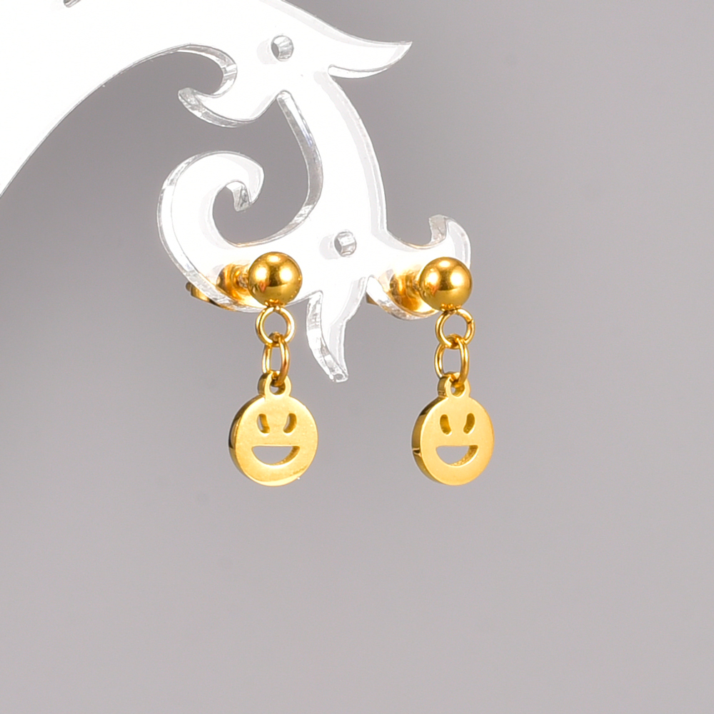 Fashion Smiley Face Titanium Steel Gold Plated Hollow Out Drop Earrings 1 Pair display picture 2