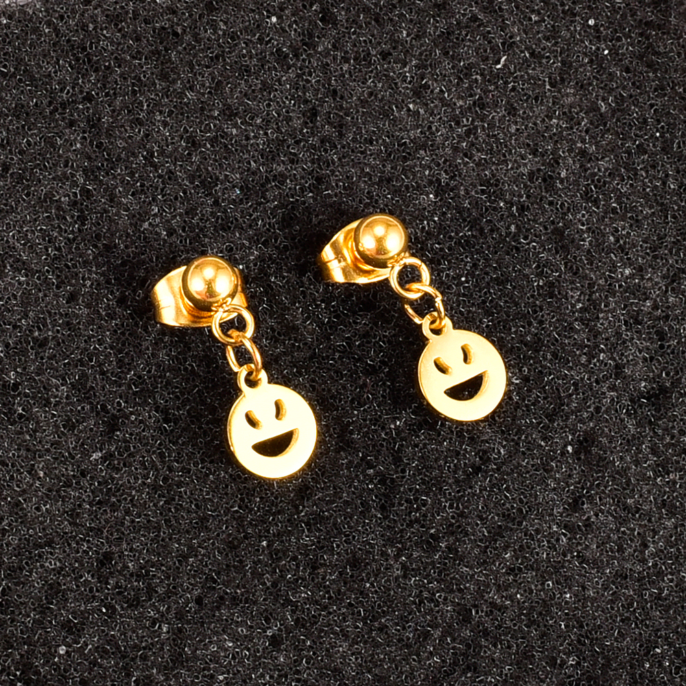 Fashion Smiley Face Titanium Steel Gold Plated Hollow Out Drop Earrings 1 Pair display picture 4