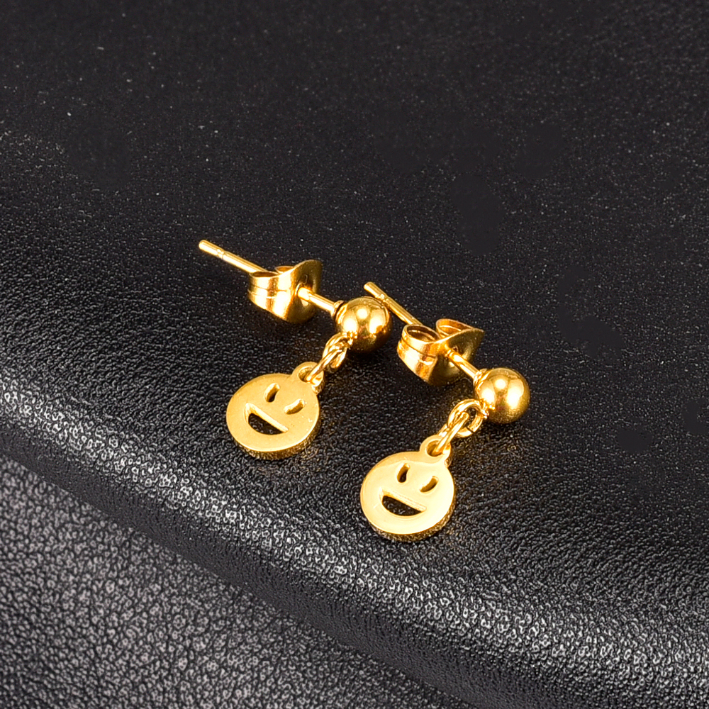 Fashion Smiley Face Titanium Steel Gold Plated Hollow Out Drop Earrings 1 Pair display picture 5