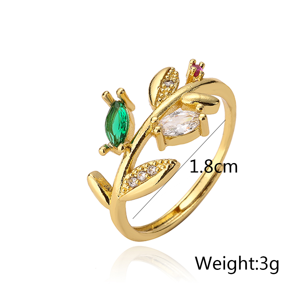 Fashion Leaf Butterfly Copper Gold Plated Zircon Open Ring 1 Piece display picture 7