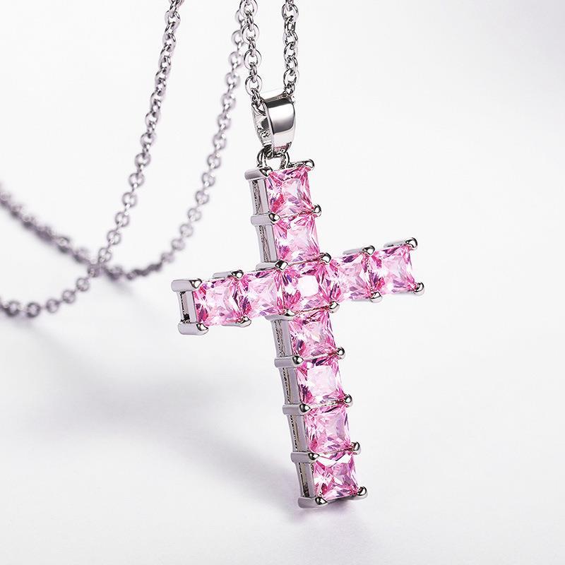 Fashion Cross Copper Inlay Zircon Pendant Necklace 1 Piece display picture 4