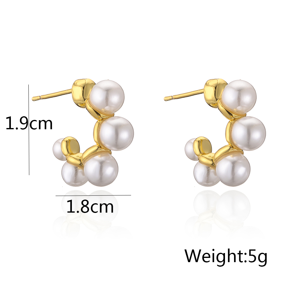 1 Pair Fashion C Shape Gold Plated Copper Artificial Pearls Gold Plated Ear Studs display picture 4