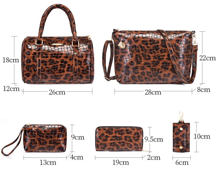 Frau Groß Alle Jahreszeiten Pu-leder Leopard Vintage-stil Quadrat Reißverschluss Taschen-sets display picture 9