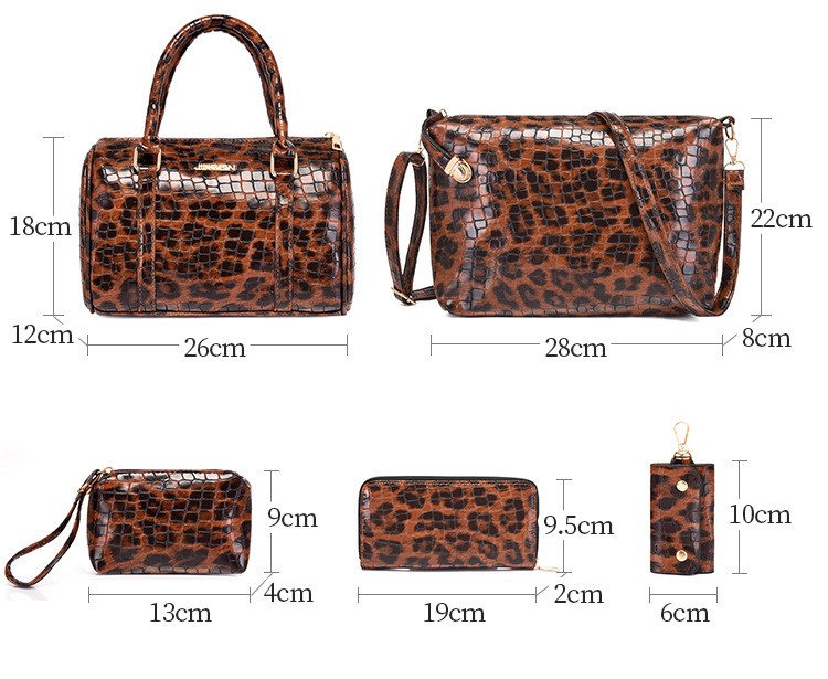Women's Large All Seasons Pu Leather Leopard Vintage Style Square Zipper Bag Sets display picture 9