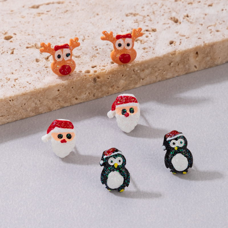 Cute Penguin Santa Claus Elk Alloy Unisex Ear Studs 3 Pairs display picture 3