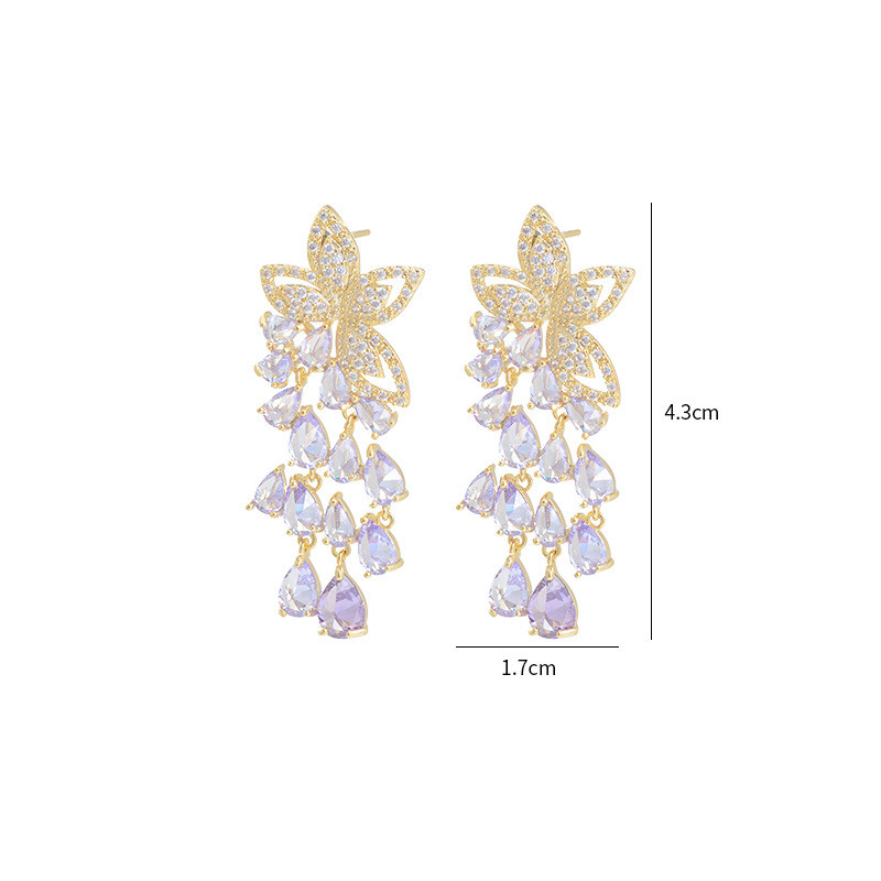 Fashion Water Droplets Flower Copper Inlay Zircon Drop Earrings 1 Pair display picture 3