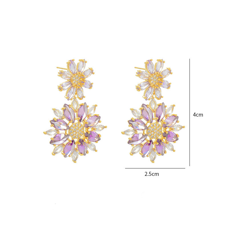 Vacation Flower Copper Inlay Zircon Drop Earrings 1 Pair display picture 5
