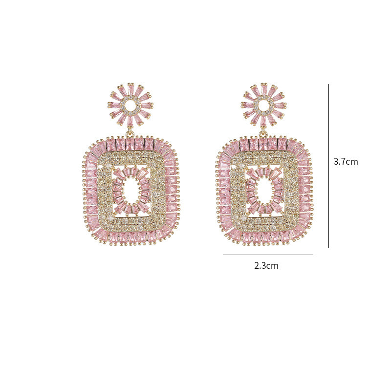 Fashion Round Square Copper Inlay Zircon Drop Earrings 1 Pair display picture 4