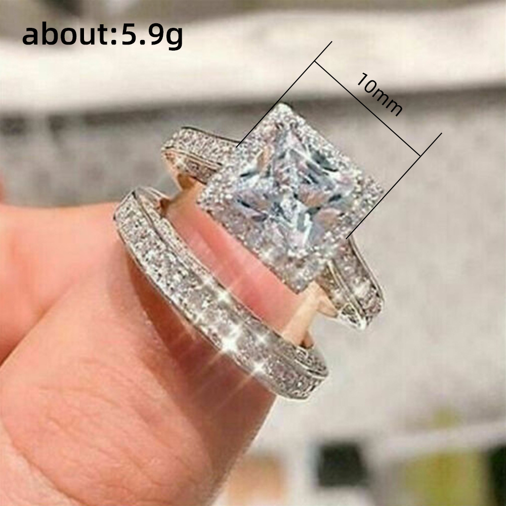Fashion Square Copper Plating Artificial Diamond Rings 2 Piece Set display picture 2
