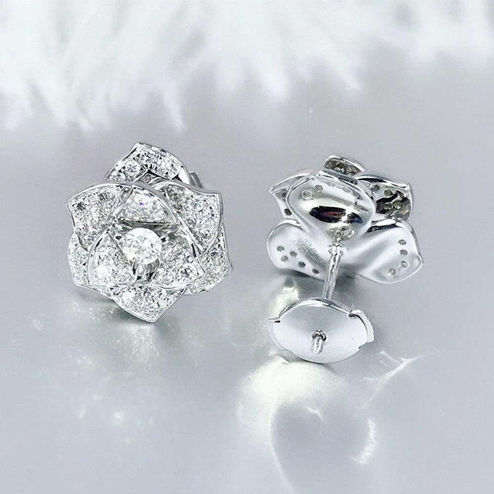 Mode Fleur Le Cuivre Placage Diamant Artificiel Boucles D'oreilles 1 Paire display picture 3