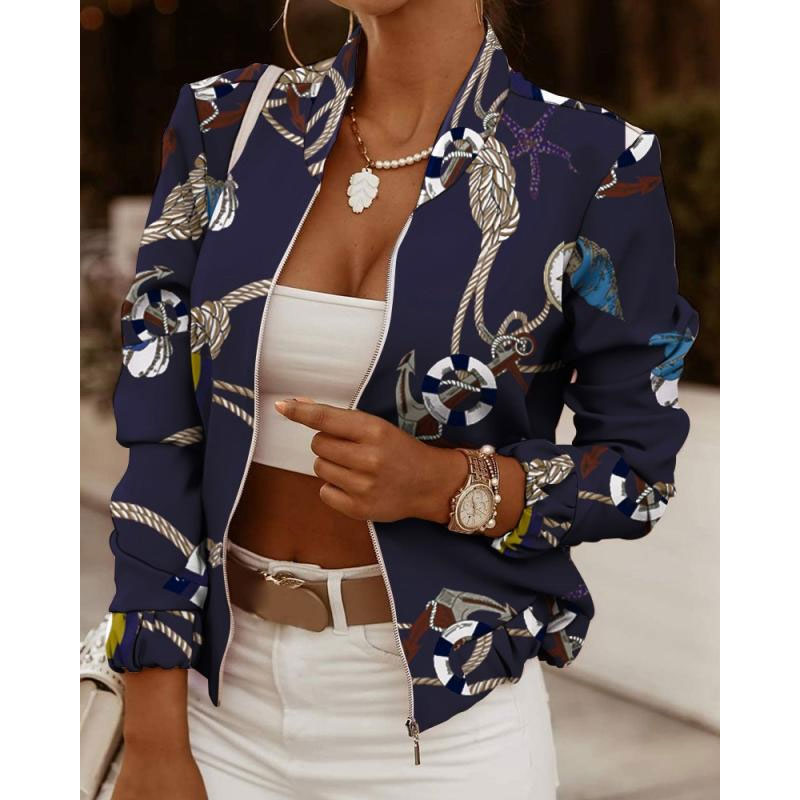 Women's Fashion Printing Printing Zipper Coat Casual Jacket display picture 7