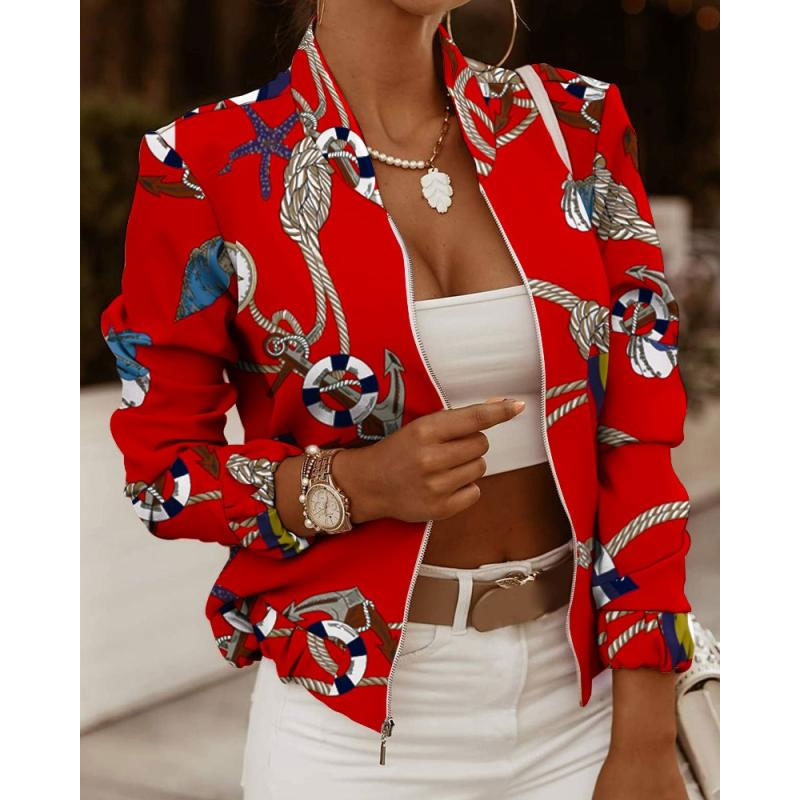 Women's Fashion Printing Printing Zipper Coat Casual Jacket display picture 5