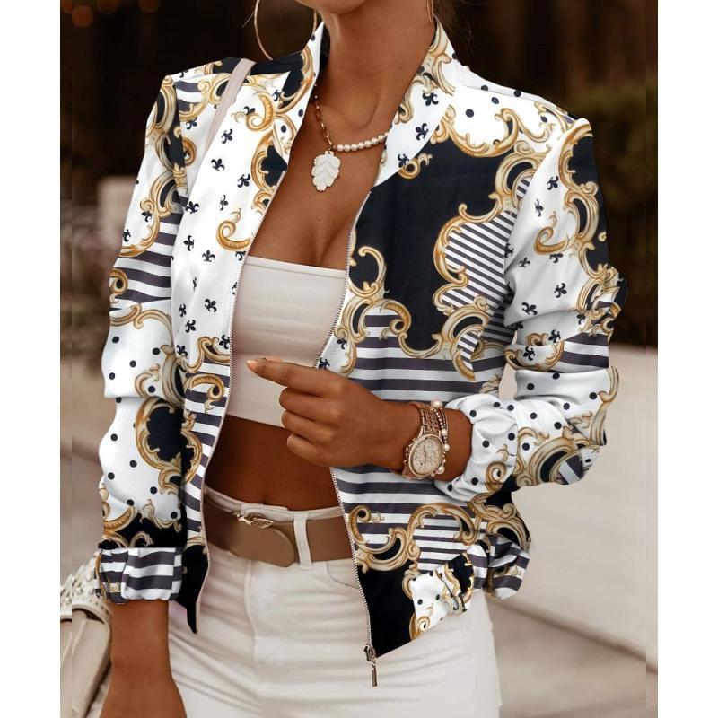 Women's Fashion Printing Printing Zipper Coat Casual Jacket display picture 12