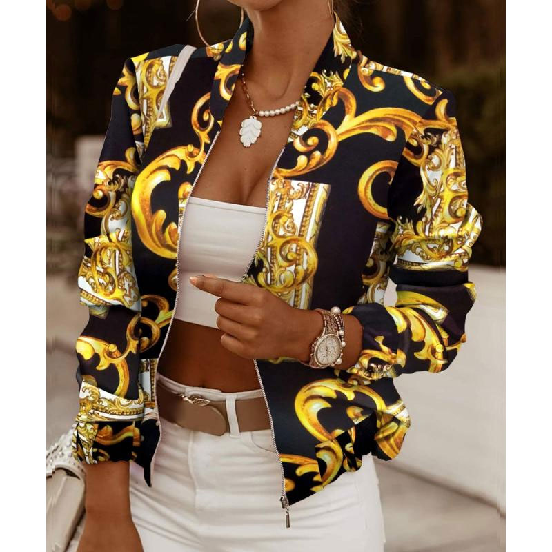 Women's Fashion Printing Printing Zipper Coat Casual Jacket display picture 11