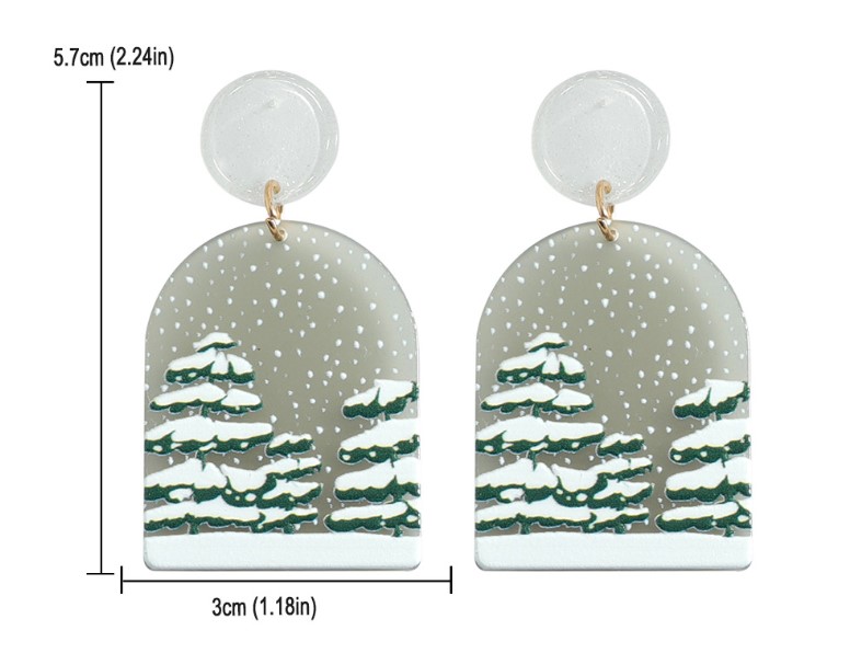 موضة شجرة عيد الميلاد ندفة الثلج بلاستيك مادة صمغية طباعة امرأة الأقراط المعلقة 1 زوج display picture 5